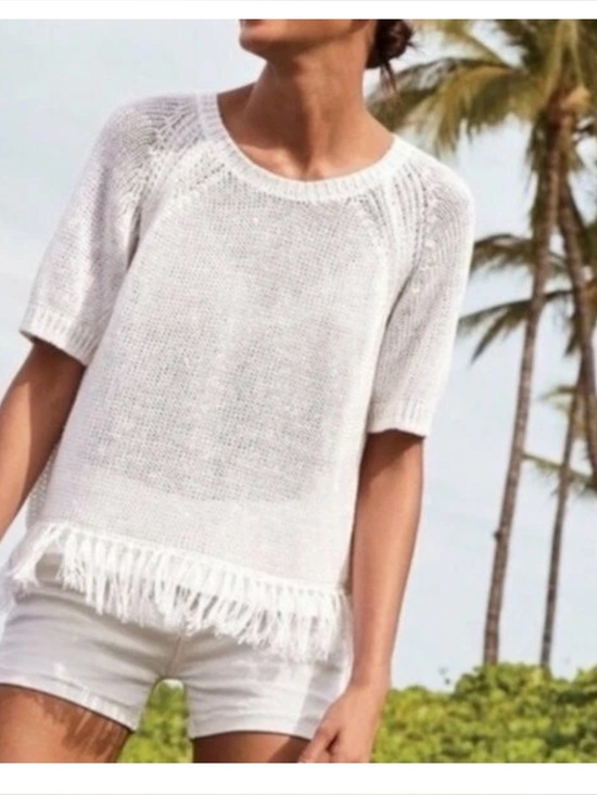 J. Crew Tops - J. Crew Cream Knit Fringe-Trim Top. Size Small